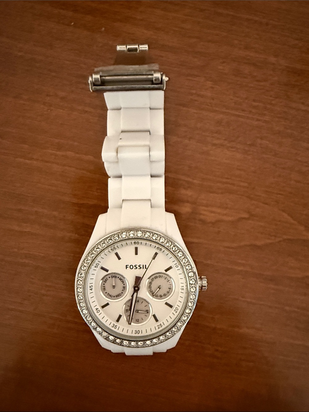 Fossil White Watch with Crystal-Trim Bezel